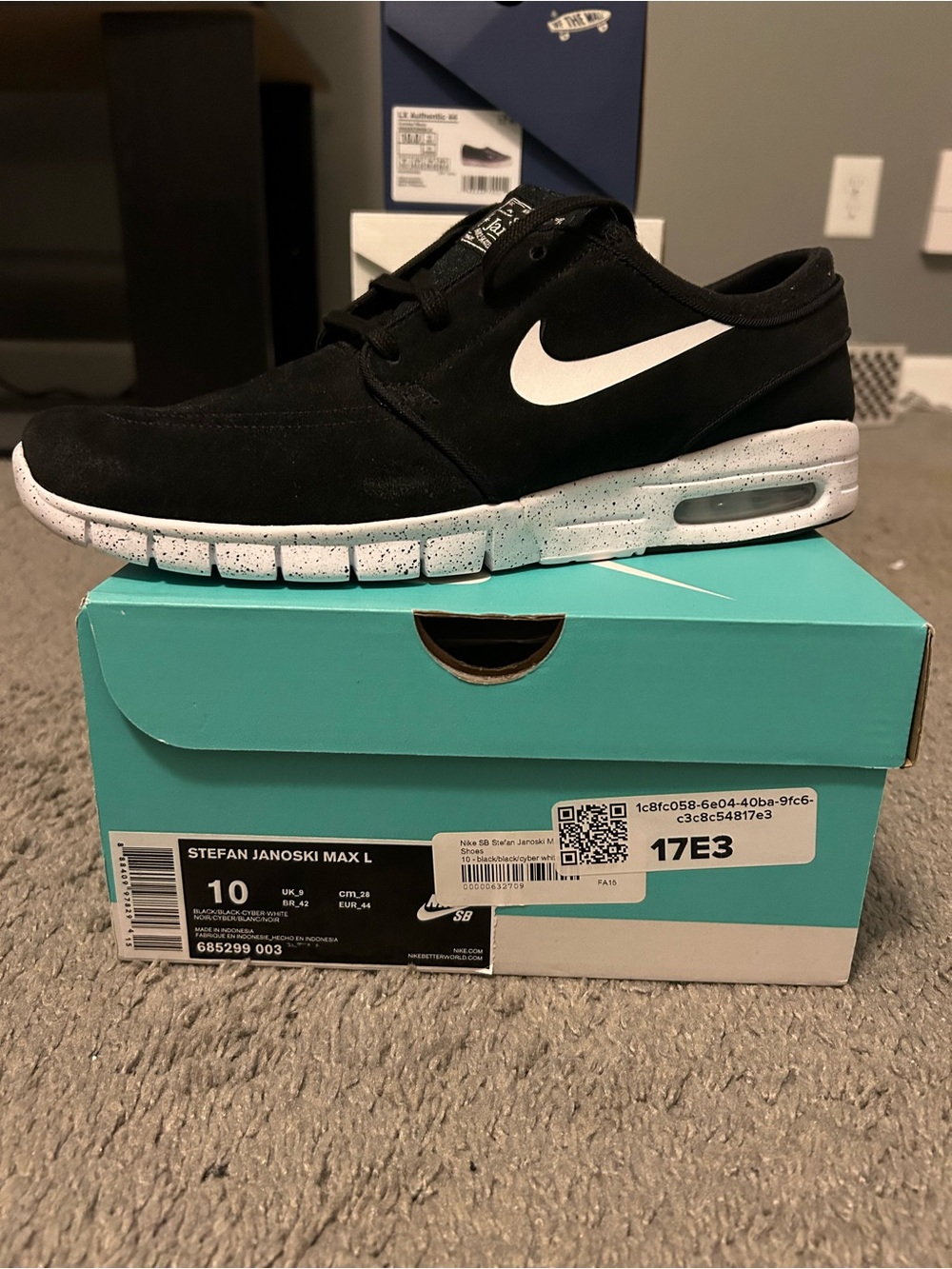 Nike Stefan Janoski Max L Black White 10 New!!